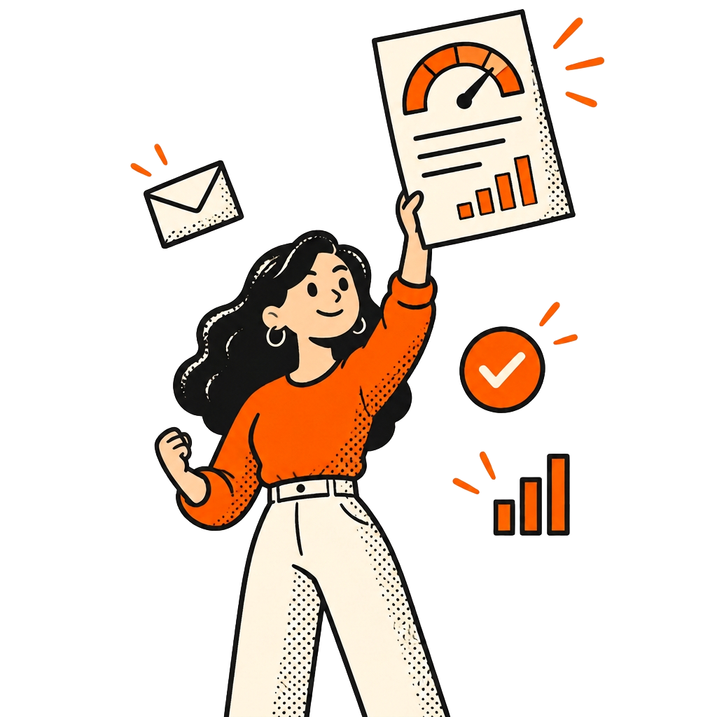 Illustration of a woman holding up her credit report